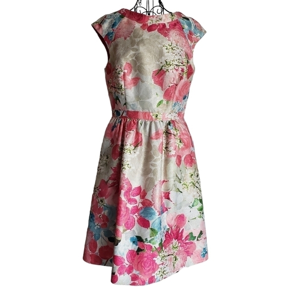 CYNTHIA STEFFE Floral Print Jacquard Peony Cocktail Fit & Flare Dress, Size 4 - Picture 2 of 10